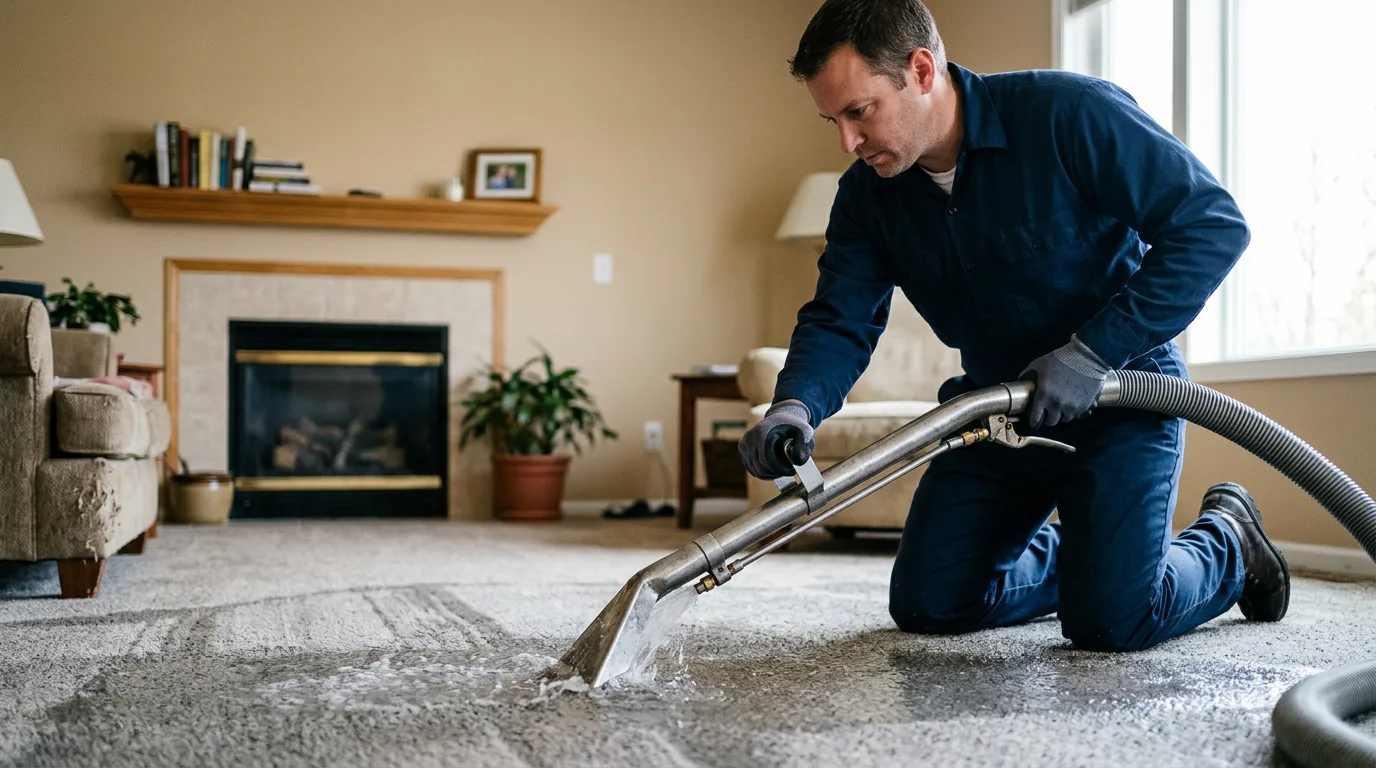 Water damage restoration technician working near Lancaster, CA